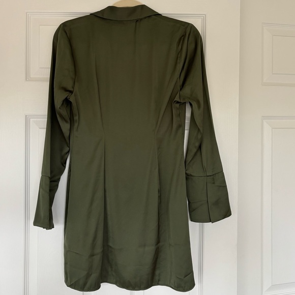 Olive Satin Shirt Dress - Picture 4 of 5